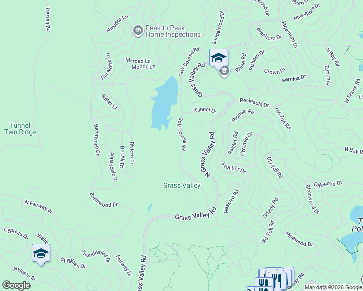 map of restaurants, bars, coffee shops, grocery stores, and more near 466 Golf Course Road in Lake Arrowhead