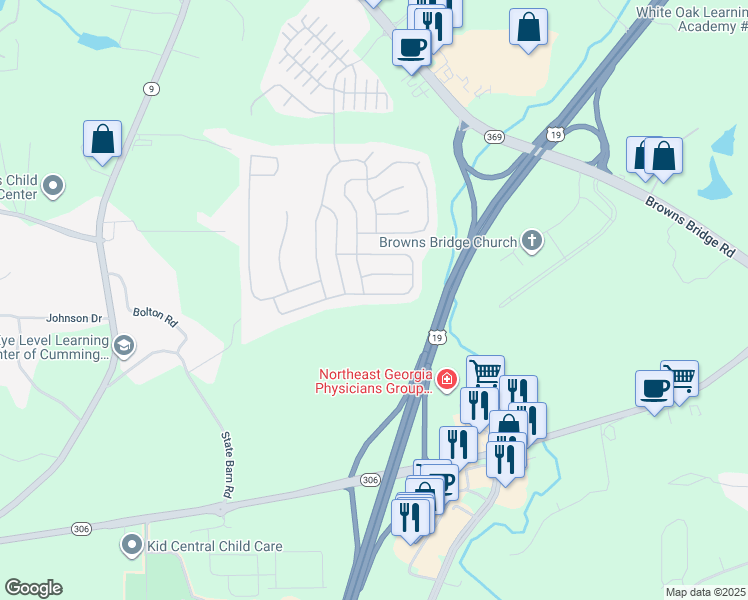 map of restaurants, bars, coffee shops, grocery stores, and more near 4830 Roseman Trail in Cumming