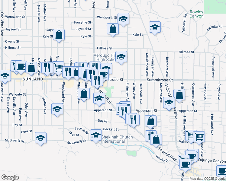 map of restaurants, bars, coffee shops, grocery stores, and more near 10432 Irma Avenue in Los Angeles