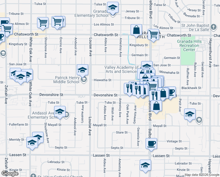 map of restaurants, bars, coffee shops, grocery stores, and more near in Los Angeles County