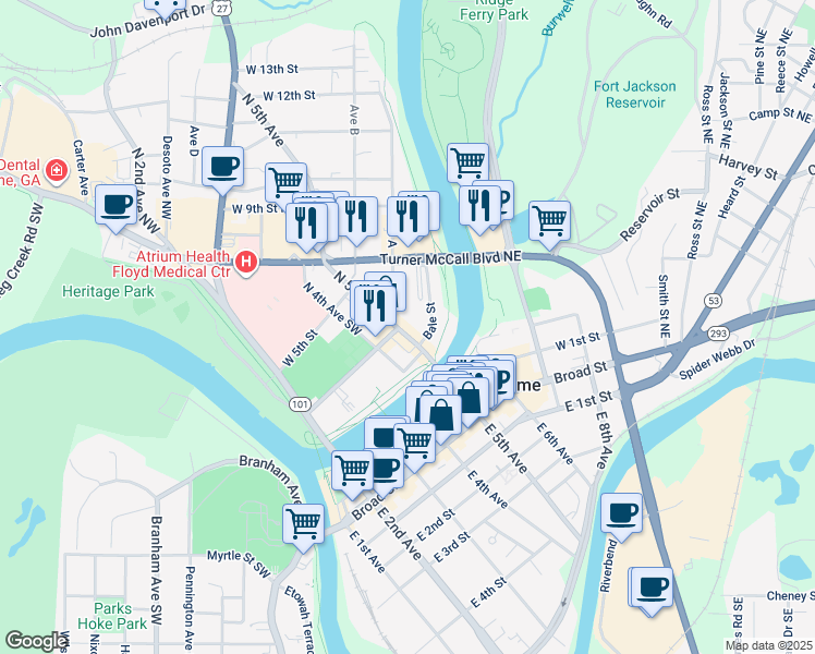 map of restaurants, bars, coffee shops, grocery stores, and more near 254 North 5th Avenue in Rome