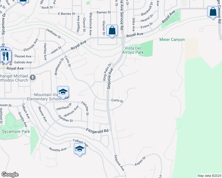map of restaurants, bars, coffee shops, grocery stores, and more near 1069 Poplar Court in Simi Valley