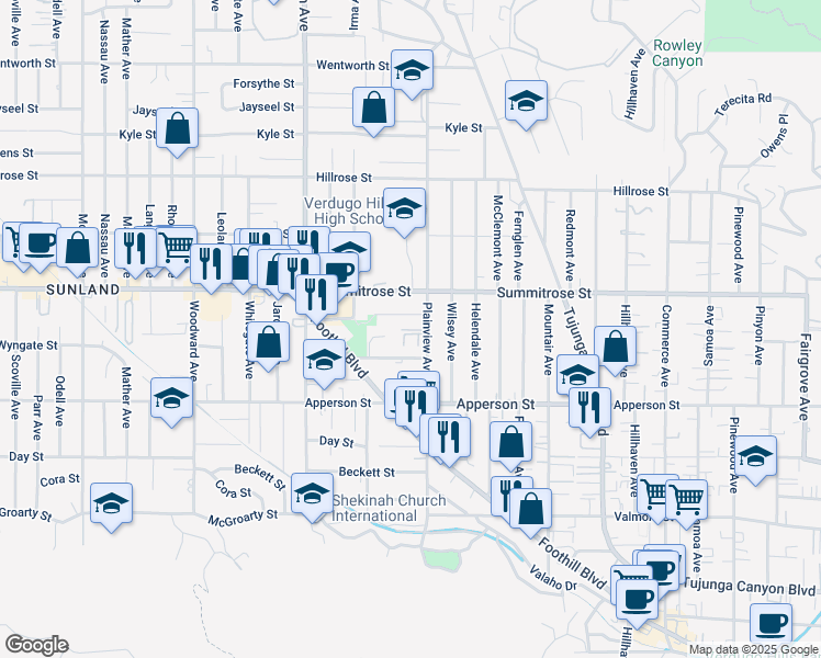 map of restaurants, bars, coffee shops, grocery stores, and more near 7632 Machrea Street in Los Angeles