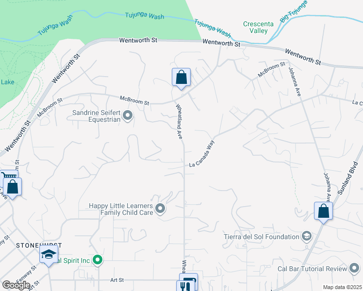 map of restaurants, bars, coffee shops, grocery stores, and more near 10401 Wheatland Avenue in Los Angeles
