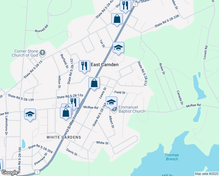 map of restaurants, bars, coffee shops, grocery stores, and more near 1404 State Road S-28-440 in Camden