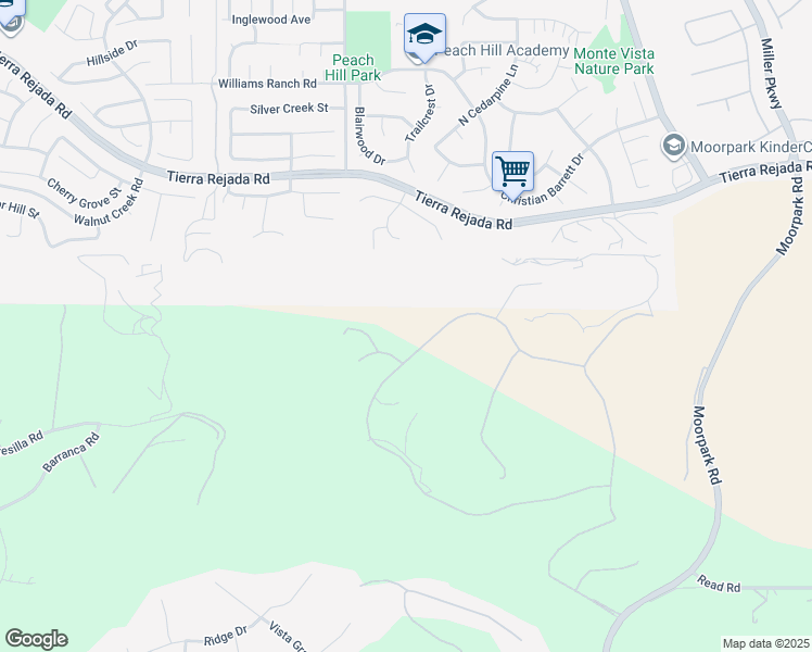 map of restaurants, bars, coffee shops, grocery stores, and more near 13545 Nightsky Drive in Santa Rosa Valley