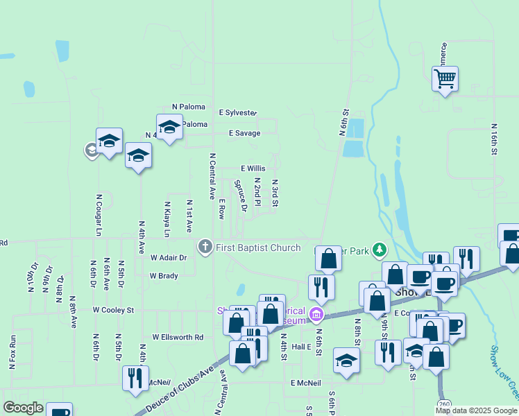 map of restaurants, bars, coffee shops, grocery stores, and more near 973 North 2nd Place in Show Low