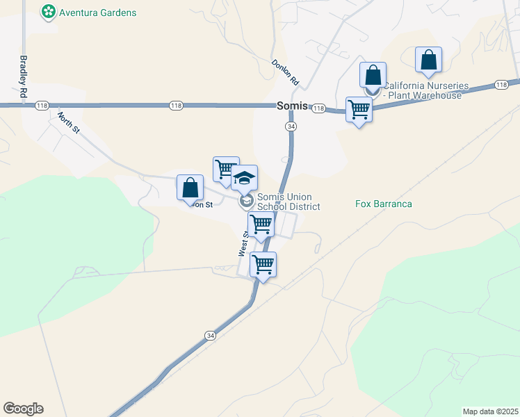 map of restaurants, bars, coffee shops, grocery stores, and more near 5330 North Street in Somis