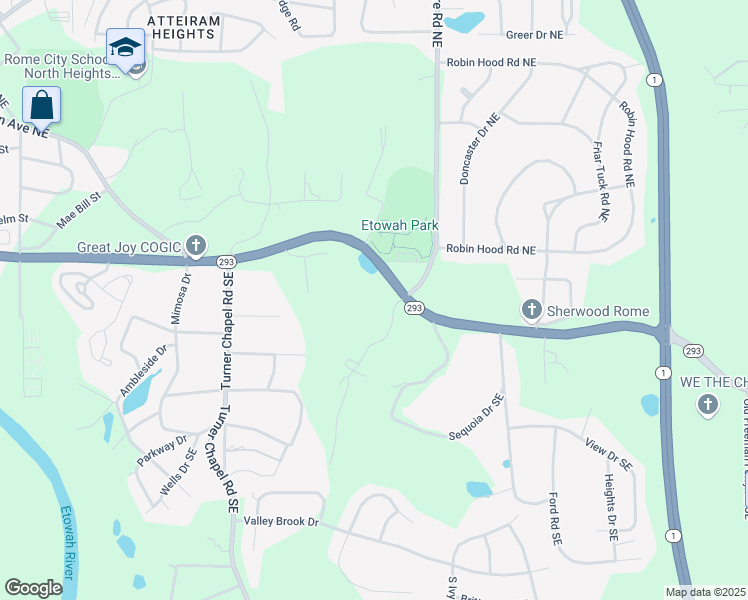 map of restaurants, bars, coffee shops, grocery stores, and more near 3 Keown Road Southeast in Rome