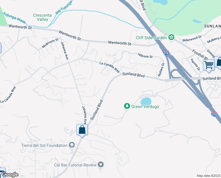 map of restaurants, bars, coffee shops, grocery stores, and more near 10110 Sunland Boulevard in Los Angeles