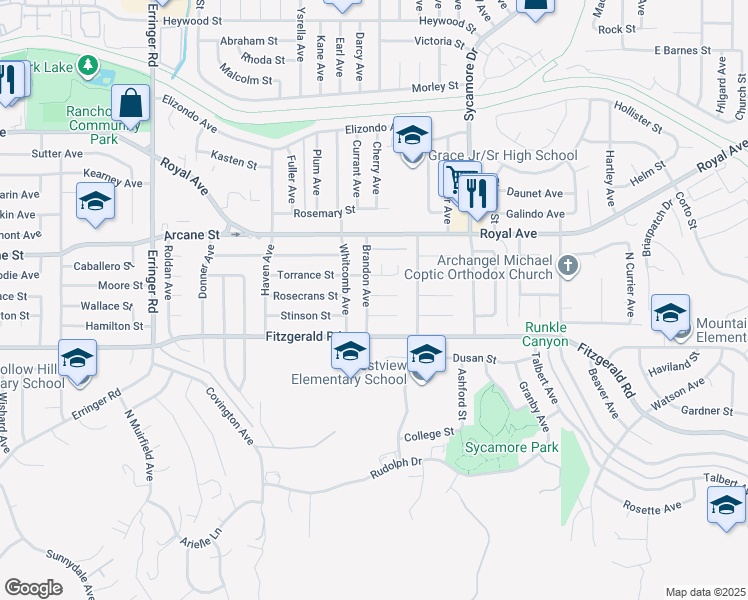 map of restaurants, bars, coffee shops, grocery stores, and more near 1058 Brandon Avenue in Simi Valley