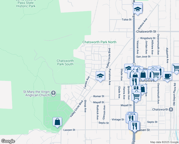 map of restaurants, bars, coffee shops, grocery stores, and more near 10329 Larwin Avenue in Los Angeles