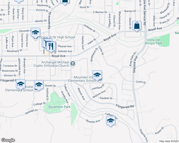 map of restaurants, bars, coffee shops, grocery stores, and more near 1054 Currier Avenue in Simi Valley