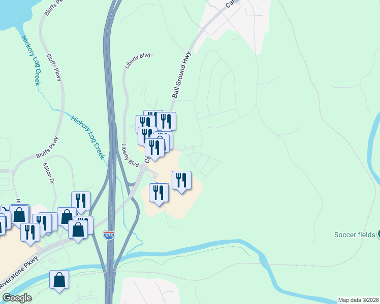 map of restaurants, bars, coffee shops, grocery stores, and more near 109 Point View Drive in Canton