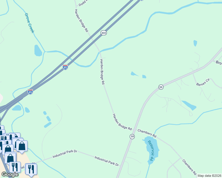 map of restaurants, bars, coffee shops, grocery stores, and more near 1075-1323 Harden Bridge Road in Commerce