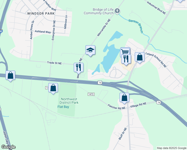 map of restaurants, bars, coffee shops, grocery stores, and more near 1126 Jordan Lake Court in Leland