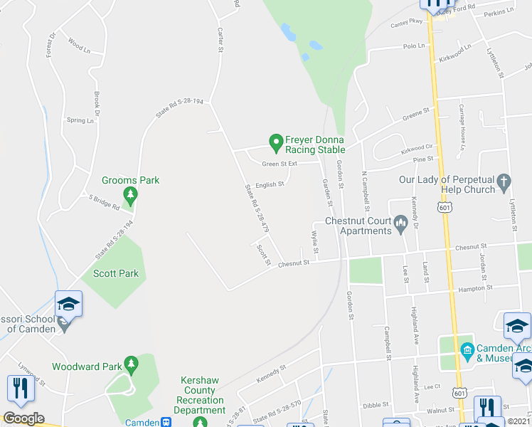 map of restaurants, bars, coffee shops, grocery stores, and more near 1812 Carter Street in Camden