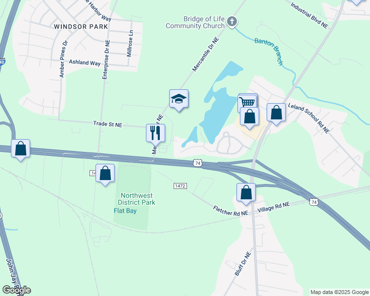 map of restaurants, bars, coffee shops, grocery stores, and more near 1126 Jordan Lake Court in Leland