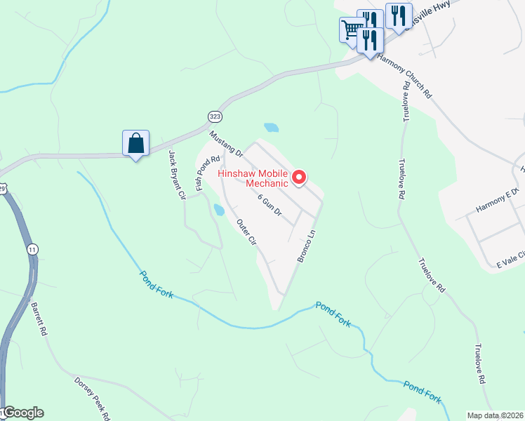 map of restaurants, bars, coffee shops, grocery stores, and more near 2828 6 Gun Dr in Gainesville