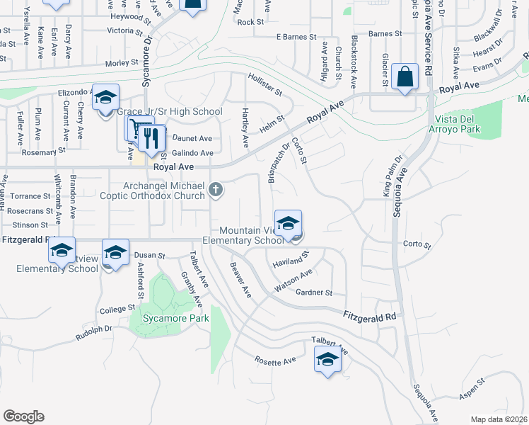 map of restaurants, bars, coffee shops, grocery stores, and more near 1054 Currier Avenue in Simi Valley