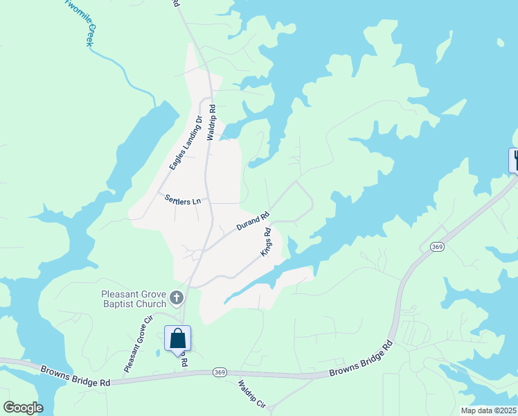 map of restaurants, bars, coffee shops, grocery stores, and more near 9715 Durand Road in Gainesville