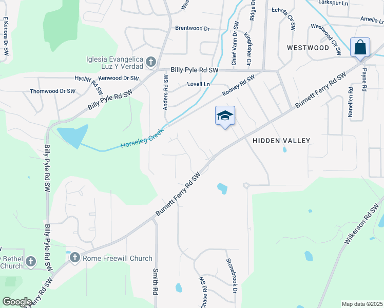 map of restaurants, bars, coffee shops, grocery stores, and more near 10 Glenda Drive Southwest in Rome