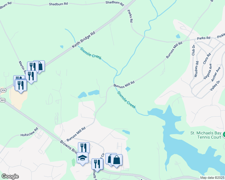 map of restaurants, bars, coffee shops, grocery stores, and more near 5200 Burruss Mill Road in Cumming