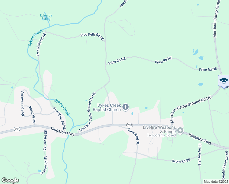 map of restaurants, bars, coffee shops, grocery stores, and more near 136 Dykes Creek Church Road Northeast in Rome