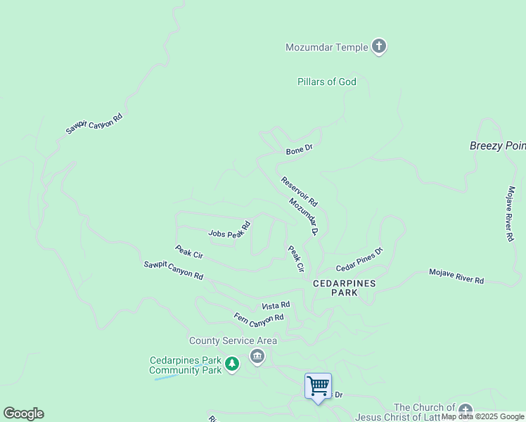 map of restaurants, bars, coffee shops, grocery stores, and more near 21756 Jobs Peak Road in Crestline
