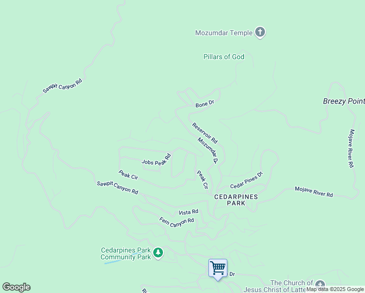 map of restaurants, bars, coffee shops, grocery stores, and more near 21756 Jobs Peak Road in Crestline