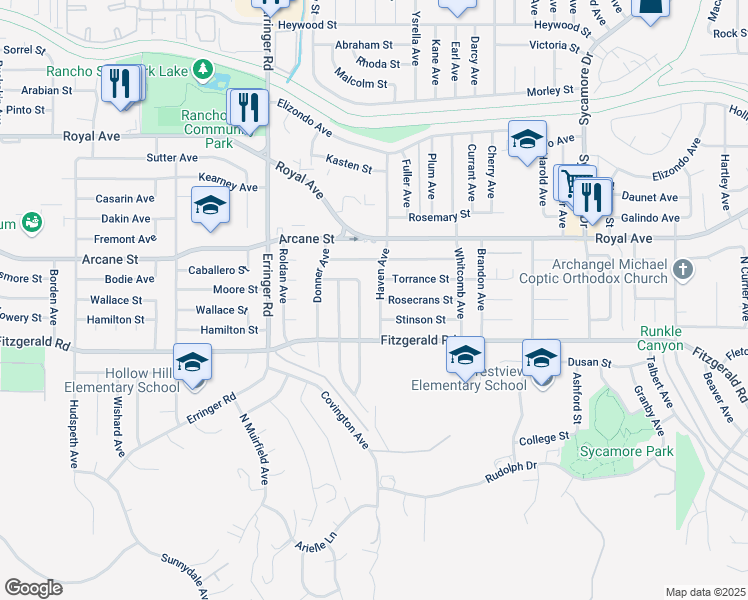 map of restaurants, bars, coffee shops, grocery stores, and more near 1077 Haven Avenue in Simi Valley