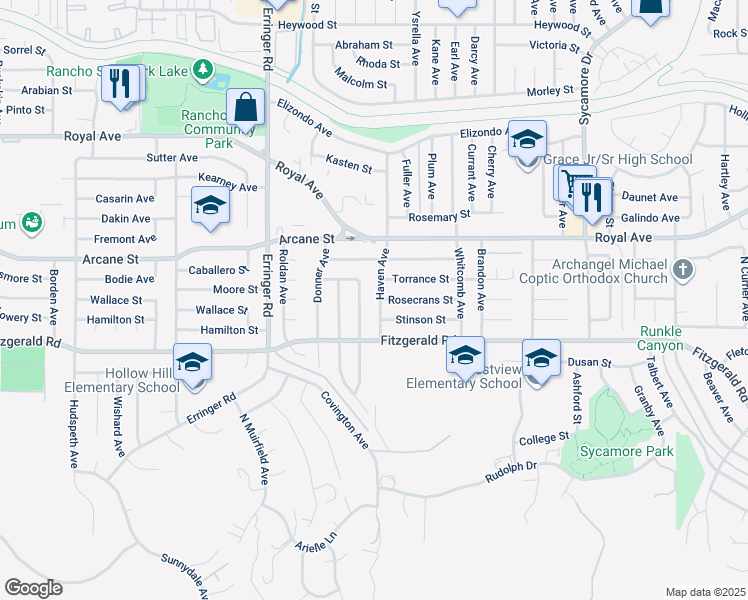 map of restaurants, bars, coffee shops, grocery stores, and more near 1077 Haven Avenue in Simi Valley