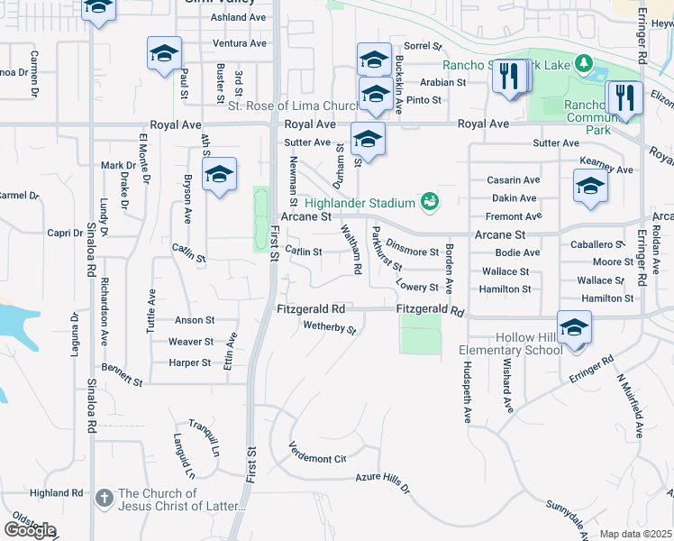 map of restaurants, bars, coffee shops, grocery stores, and more near 1113 Catlin Circle in Simi Valley