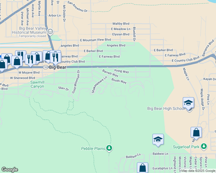 map of restaurants, bars, coffee shops, grocery stores, and more near 315 East Big Bear Boulevard in Big Bear