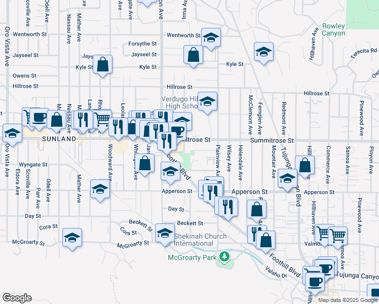 map of restaurants, bars, coffee shops, grocery stores, and more near 10434 Irma Avenue in Los Angeles