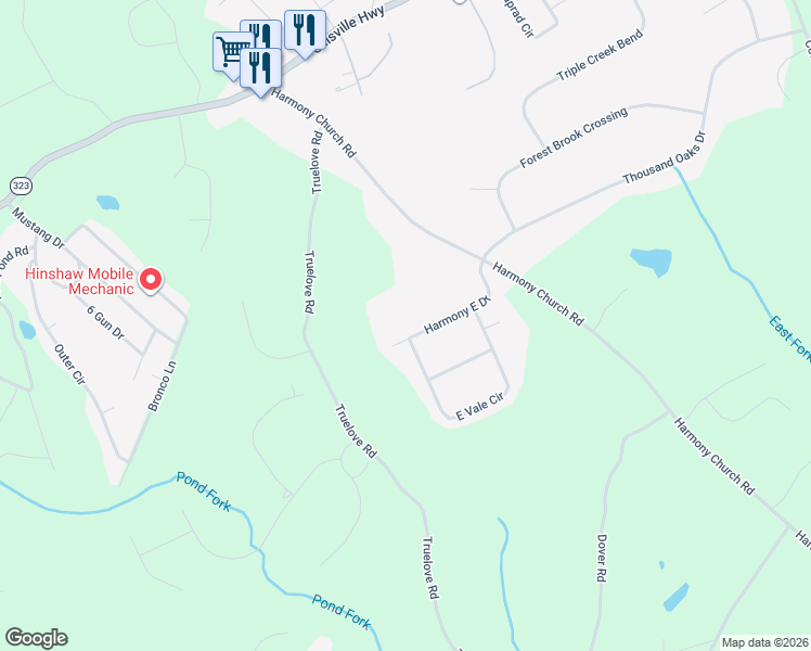 map of restaurants, bars, coffee shops, grocery stores, and more near 3266 Harmony E Dr in Gainesville