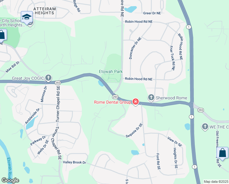 map of restaurants, bars, coffee shops, grocery stores, and more near 0 Wilshire Road Northeast in Rome