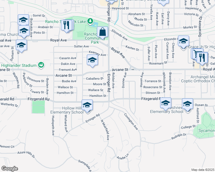 map of restaurants, bars, coffee shops, grocery stores, and more near 1073 Roldan Avenue in Simi Valley