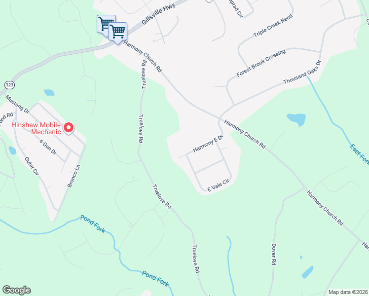 map of restaurants, bars, coffee shops, grocery stores, and more near 3266 Harmony East Drive in Gainesville