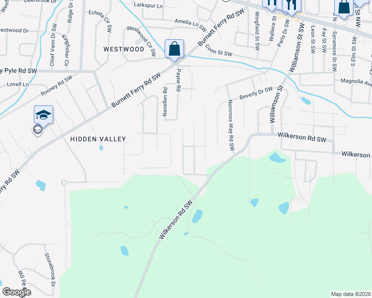 map of restaurants, bars, coffee shops, grocery stores, and more near 30 Walton Creek Drive Southwest in Rome