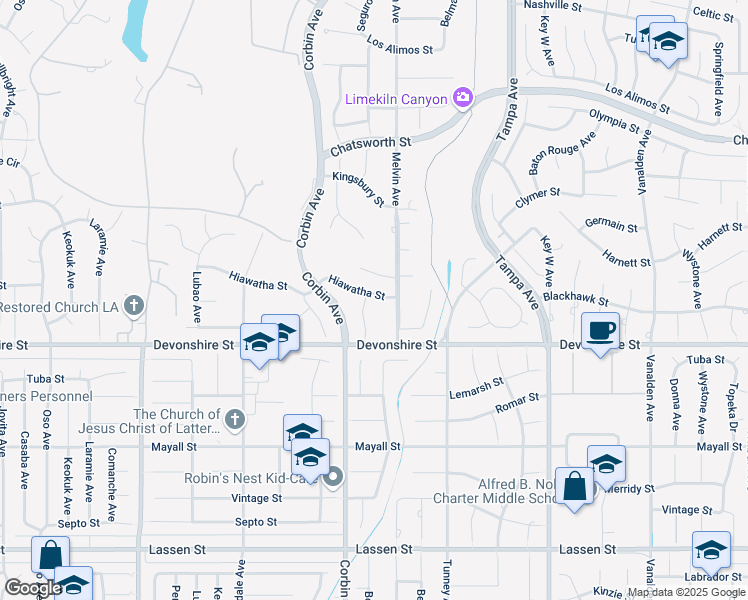 map of restaurants, bars, coffee shops, grocery stores, and more near 10344 Christine Place in Los Angeles