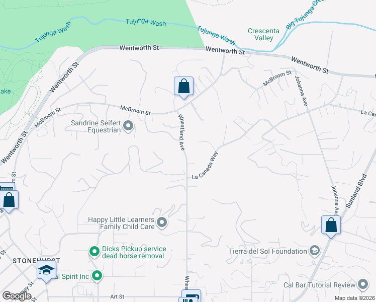 map of restaurants, bars, coffee shops, grocery stores, and more near 10430 Wheatland Avenue in Los Angeles