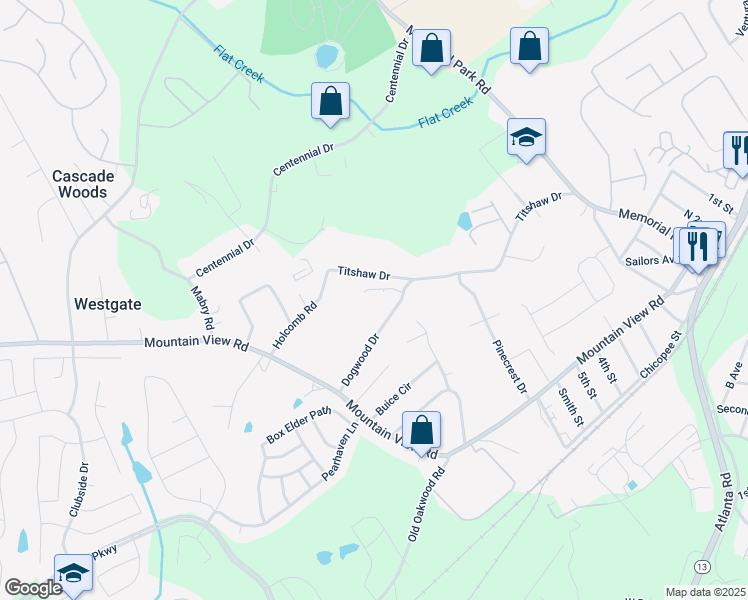 map of restaurants, bars, coffee shops, grocery stores, and more near 3367 Dogwood Drive in Gainesville