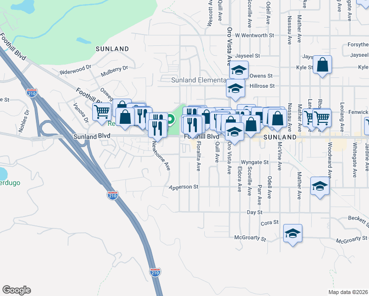 map of restaurants, bars, coffee shops, grocery stores, and more near 10444 Sherman Grove Avenue in Los Angeles