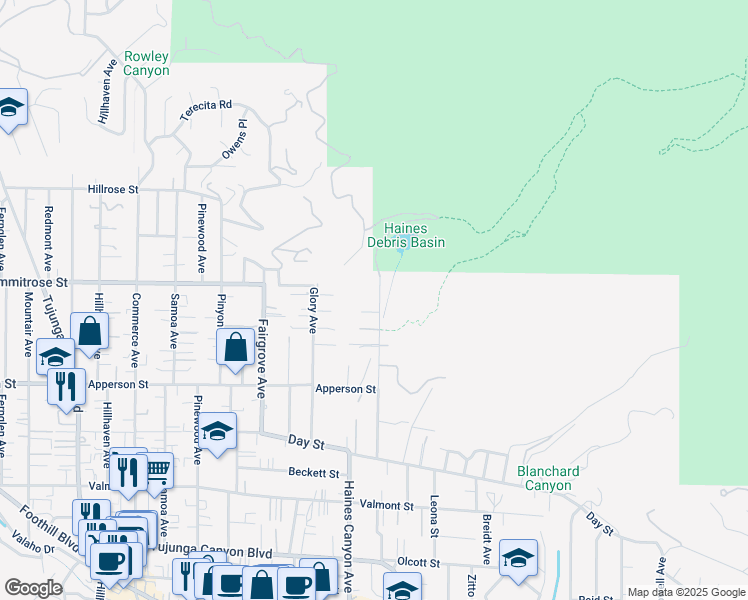 map of restaurants, bars, coffee shops, grocery stores, and more near 10445 Haines Canyon Avenue in Los Angeles