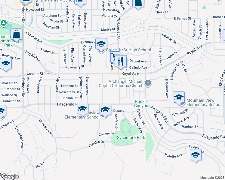 map of restaurants, bars, coffee shops, grocery stores, and more near 2467 Invar Court in Simi Valley