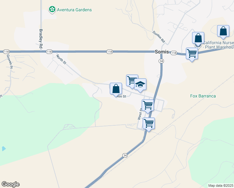 map of restaurants, bars, coffee shops, grocery stores, and more near 5095 Dodson Street in Somis