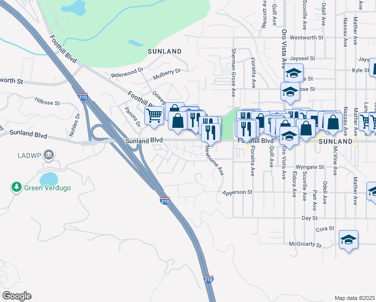 map of restaurants, bars, coffee shops, grocery stores, and more near 8780 Wyngate Street in Los Angeles