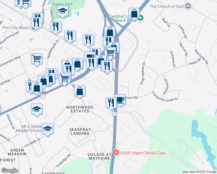 map of restaurants, bars, coffee shops, grocery stores, and more near 4829 Atrium Court in Wilmington