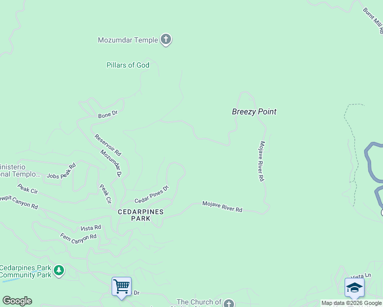 map of restaurants, bars, coffee shops, grocery stores, and more near Cedar Pines Drive in Crestline
